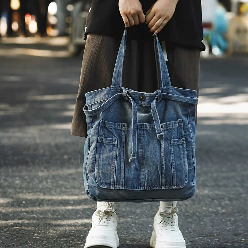 Casual Handbag Large Capacity Denim Tote Bag Fashionable Everything High Appearance Level Shoulder Bag Commuter Underarm Bag