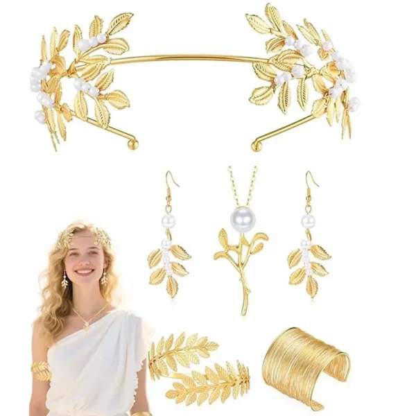 Baroque Women's Wedding Jewelry Set Gold Leaf Design Greek Goddess Hair Jewelry Necklace Bridal Earrings Rhinestone Jewelry Set