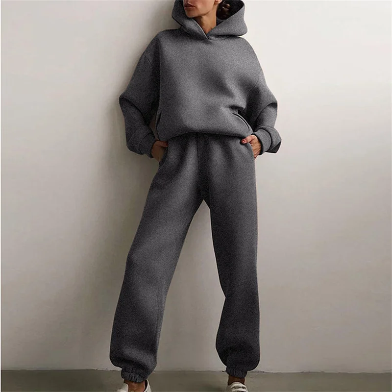 Women’s Tracksuit Suit Autumn Fashion Warm Hoodie Sweatshirts Two Pieces Oversized Solid Casual Hoody Pullovers Long Pant Sets