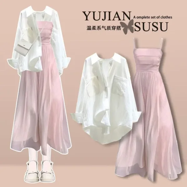 Women's Summer Suit 2025 New French Temperament Outfit Sunscreen Top Slimming Suspender Dress Two-piece Set