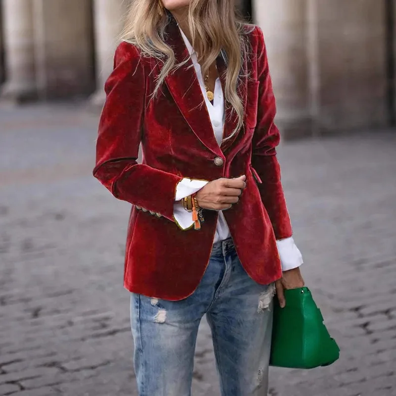 Women’s Clothing European American Clothing Autumn Winter New Style Fashion Elegant Coats Solid Color Suit Jacket