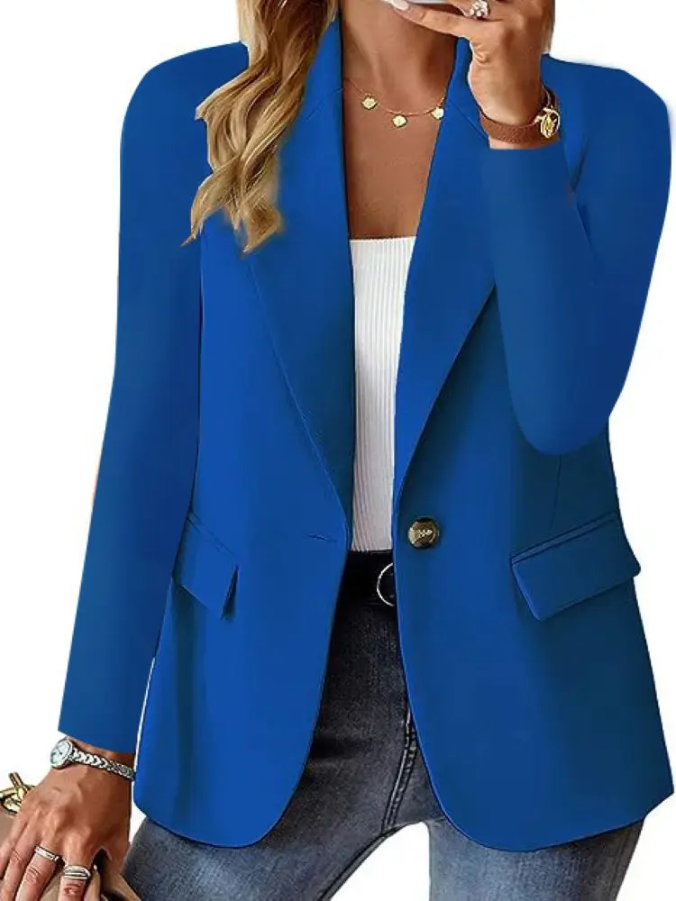 2025 New Women’s Fashion Solid Button Suit Coat Lapel Long Sleeve Hatless Casual Coat/Jacket Oversized Work Office Business