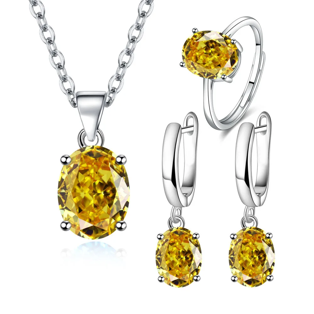 925 Silver Jewelry Sets Elegant Women’s Ring Earrings Necklace Wedding Bridal Engagement Accessories