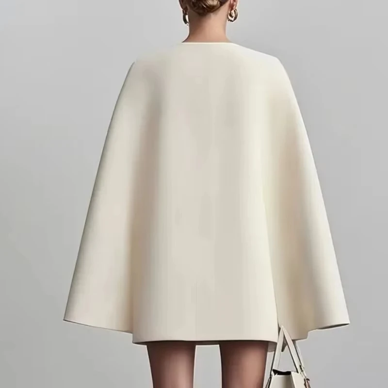 Women's suit dress for autumn office wear, double-breasted cape-like cloak, solid color V-neck suit jacket - Image 5