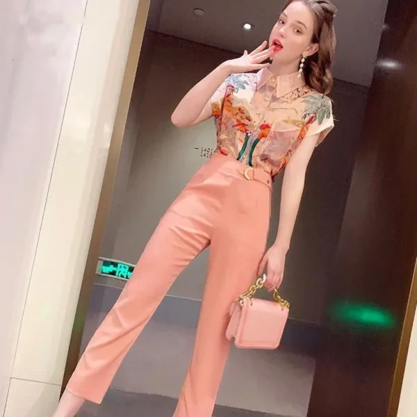 Trousers Woman Shirt Holiday Outfits Blouse and Pant Sets for Women 2 Pieces Pink Summer 2025 Wholesale Bulk Cheap Clothes Xxl D