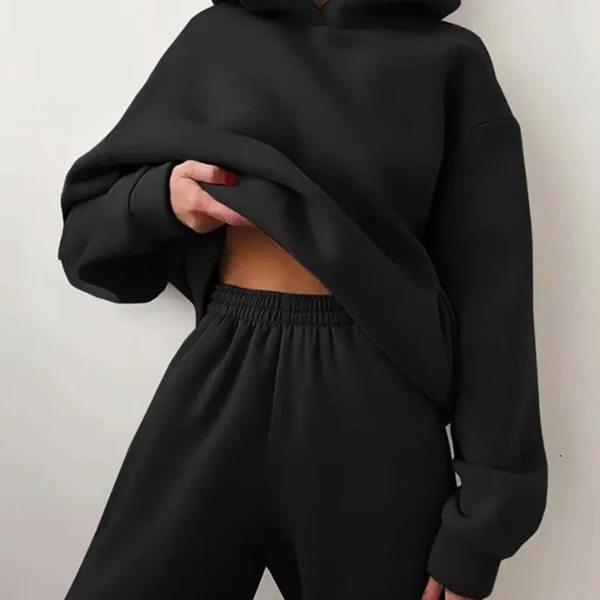 Women's Tracksuit Casual Solid Long Sleeve Hooded Sport Suits Autumn Warm Hoodie Sweatshirts and Long Pant Fleece Two Piece Sets