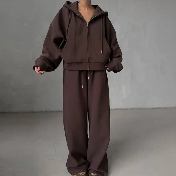 Women's clothing 2025 autumn and winter new item solid color sports casual sweatshirt jacket wide leg pants two-piece set