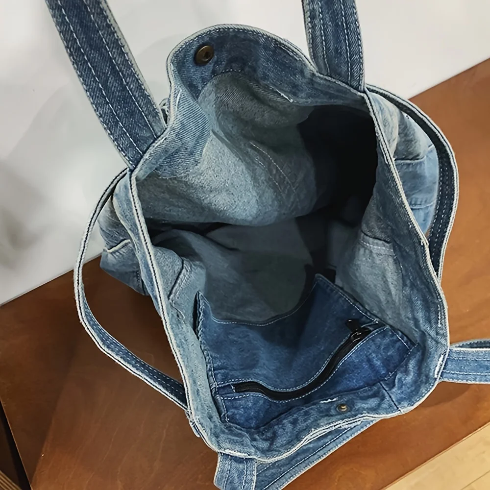Casual Handbag Large Capacity Denim Tote Bag Fashionable Everything High Appearance Level Shoulder Bag Commuter Underarm Bag - Image 5