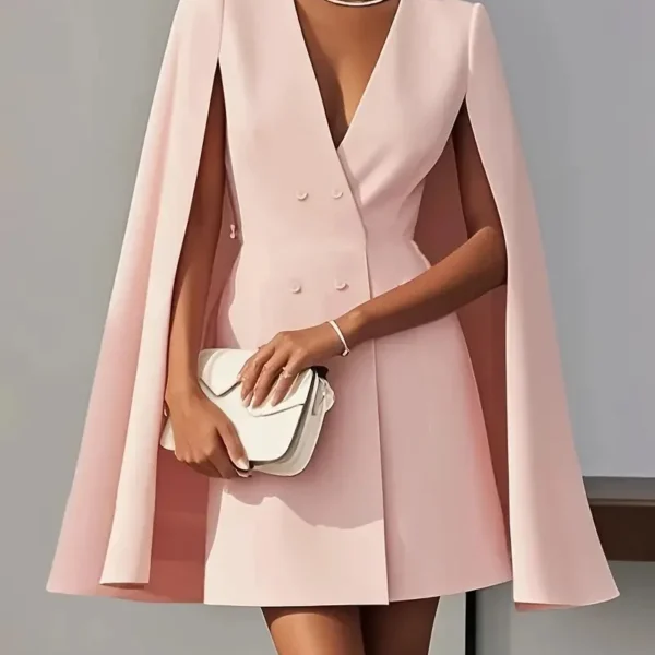 Women's suit dress for autumn office wear, double-breasted cape-like cloak, solid color V-neck suit jacket