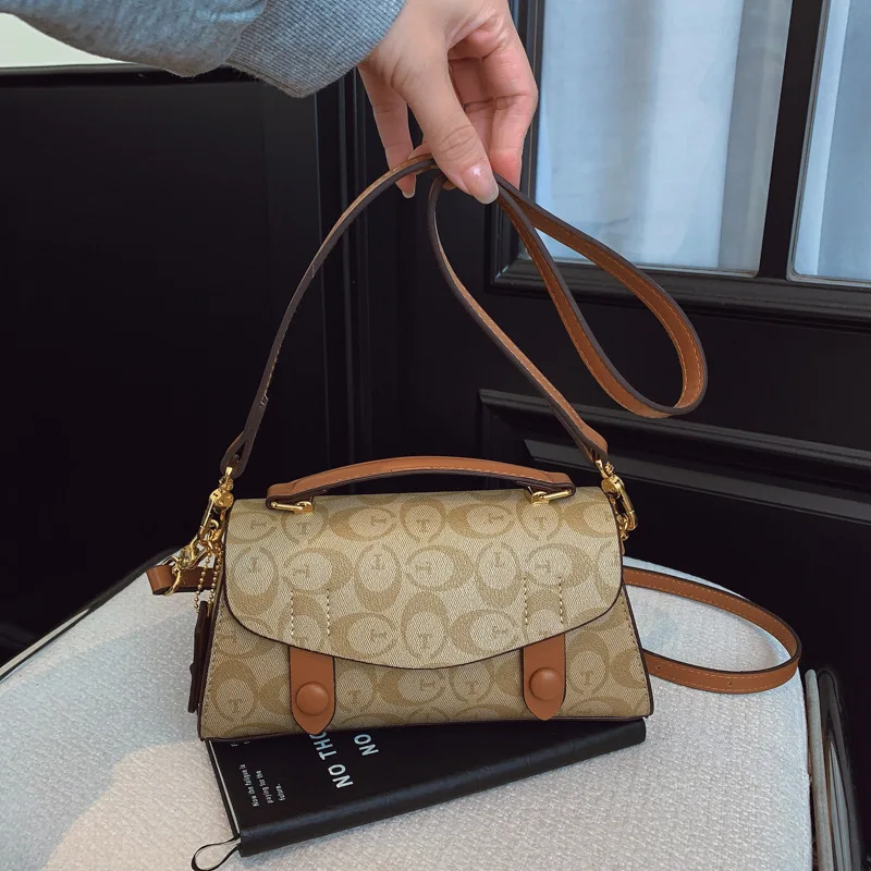 High-end small handbag for women, 2025 new style, fashionable and retro Boston bag, with elegant print, single shoulder crossbod