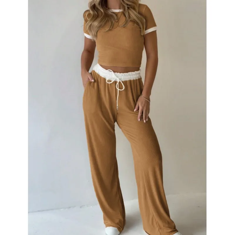 Women’s Two-piece Suit New Spring Summer Short-sleeve Suit Casual Wide-leg Pants Solid Sportswear 2-piece Set For Women Clothing