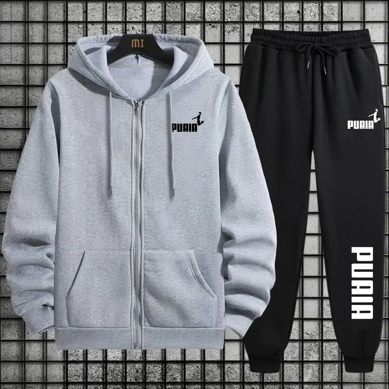 New in Women Tracksuit Trend Printing Hooded Sweatshirts Pants 2Pcs Set Casual Zipper Overcoat Suit Daily Clothing Autumn Winter