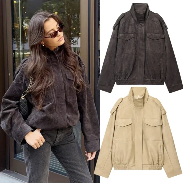 Women's Jacket Black Suede Jacket New Coats And Jackets Lady Autumn 2025 New Collection Long Sleeve Tops Comfortable Streetwear