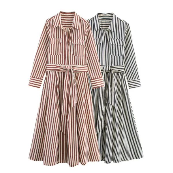 Women's clothing new autumn 2025 European and American fashion temperament casual striped shirt style dress
