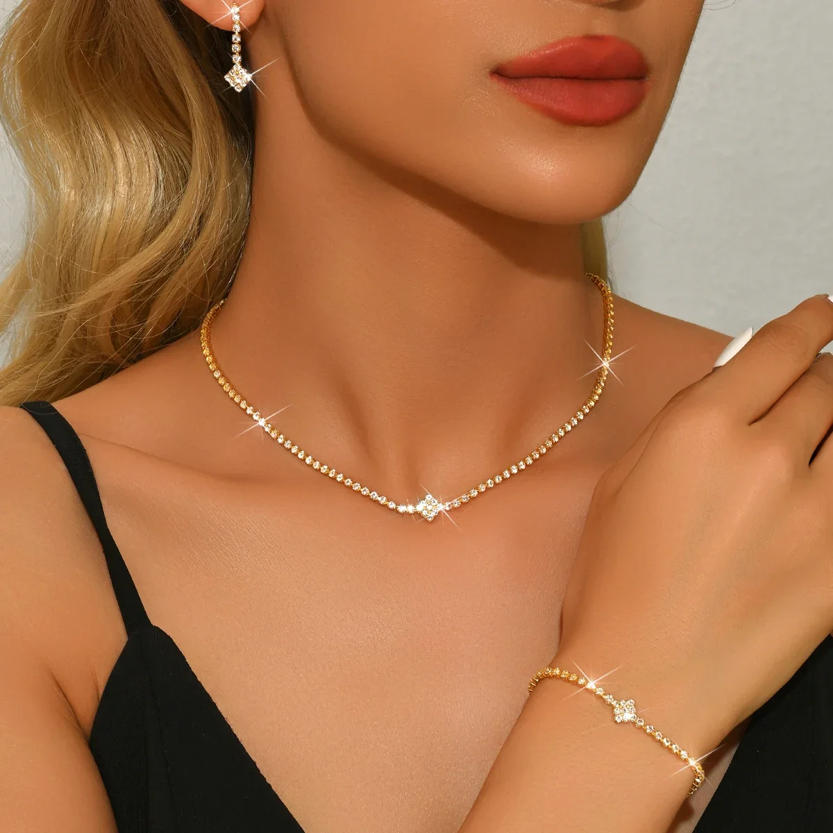Women’s Jewelry Set zircon Copper Alloy Chain Necklace Earrings Bracelet Casual Accessories for Weddings Parties Holidays