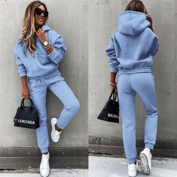 Women Trouser Suits 2 Piece Set Tracksuit Female Sweatshirt Solid Sports Hoodie Sportswear Lady Pants Suit Pullover Outfits Tops
