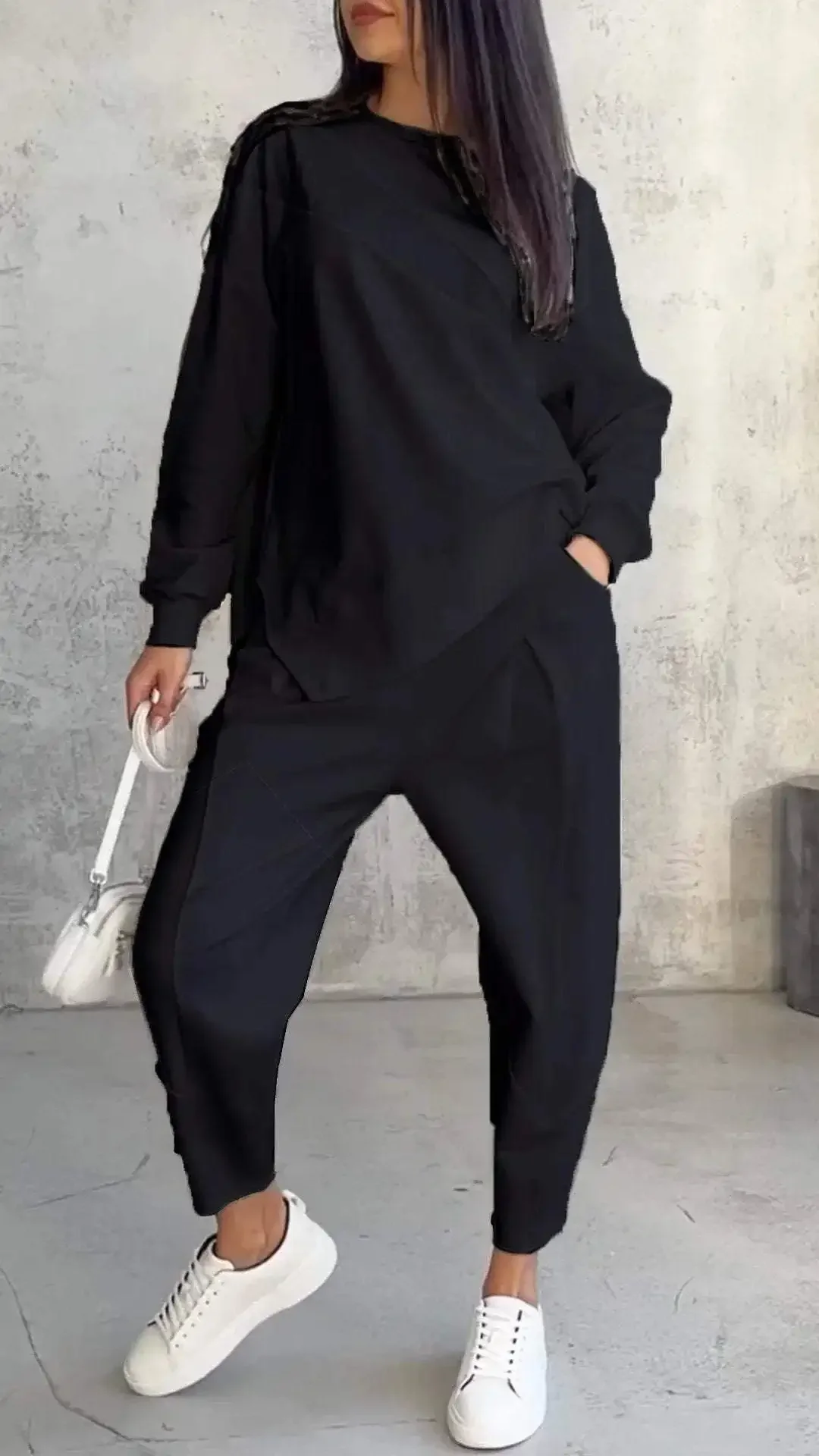 Women Casual 2 Piece Sets Solid Irregular Sweatwear Tops Jogger Pants Suit Women Sport Two Piece Outfit - Image 3
