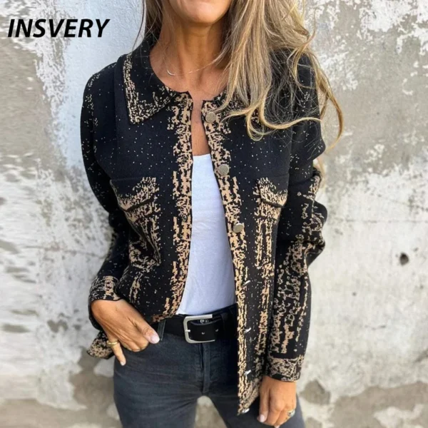 Autumu Casual Jacket Women Turn Down Collar Long Sleeve Button Coats For Women Outerwear Patchwork Tops