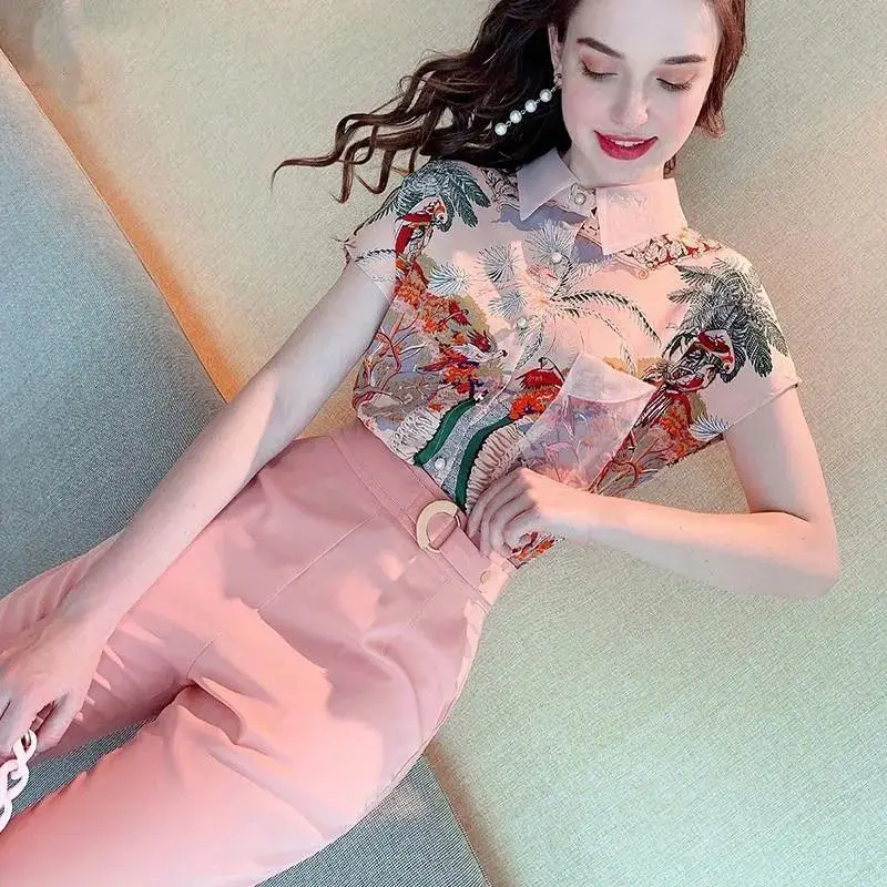 Trousers Woman Shirt Holiday Outfits Blouse and Pant Sets for Women 2 Pieces Pink Summer 2025 Wholesale Bulk Cheap Clothes Xxl D
