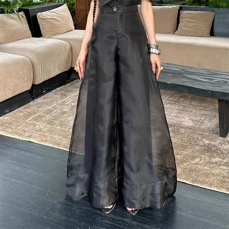 Woman Clothing Women’s Pants Early Autumn new Fashion Design Sense Niche Casual Pants Women’s Pants Yarn Loose Wide-leg Pants