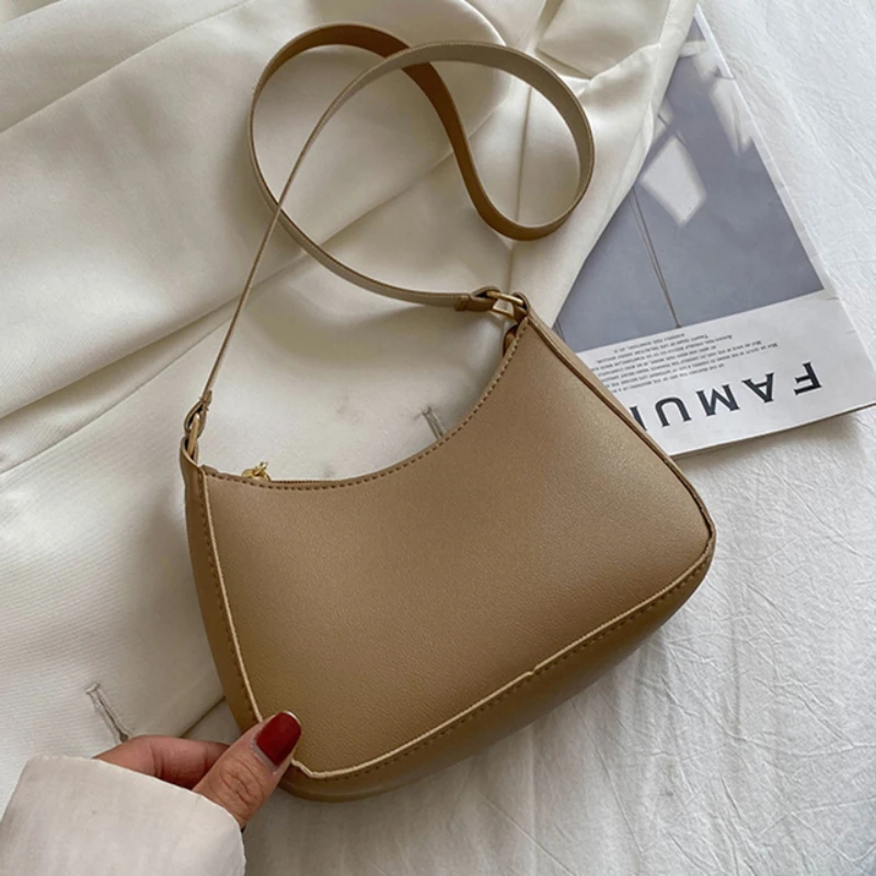 New Women’s Handbag Fashionable Retro Solid Color Shoulder Bag PU Leather Casual Women’s Hobos Handbag