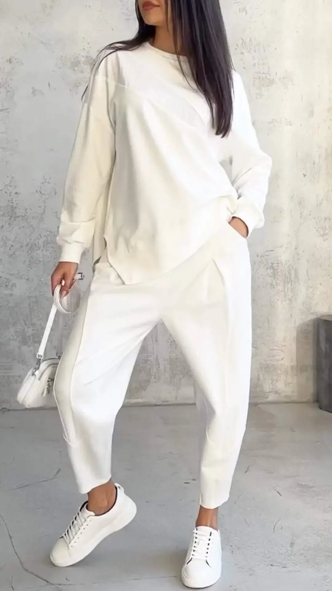 Women Casual 2 Piece Sets Solid Irregular Sweatwear Tops Jogger Pants Suit Women Sport Two Piece Outfit - Image 9