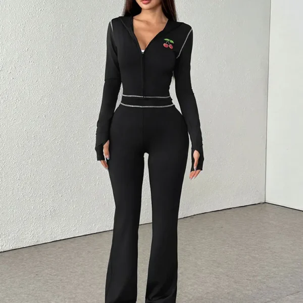 Autumn Women T-shirt Trousers 2 Piece New Streetwear Fashion Print Zippers Long Sleeves Tees Casual Slim Lady Trousers Clothing