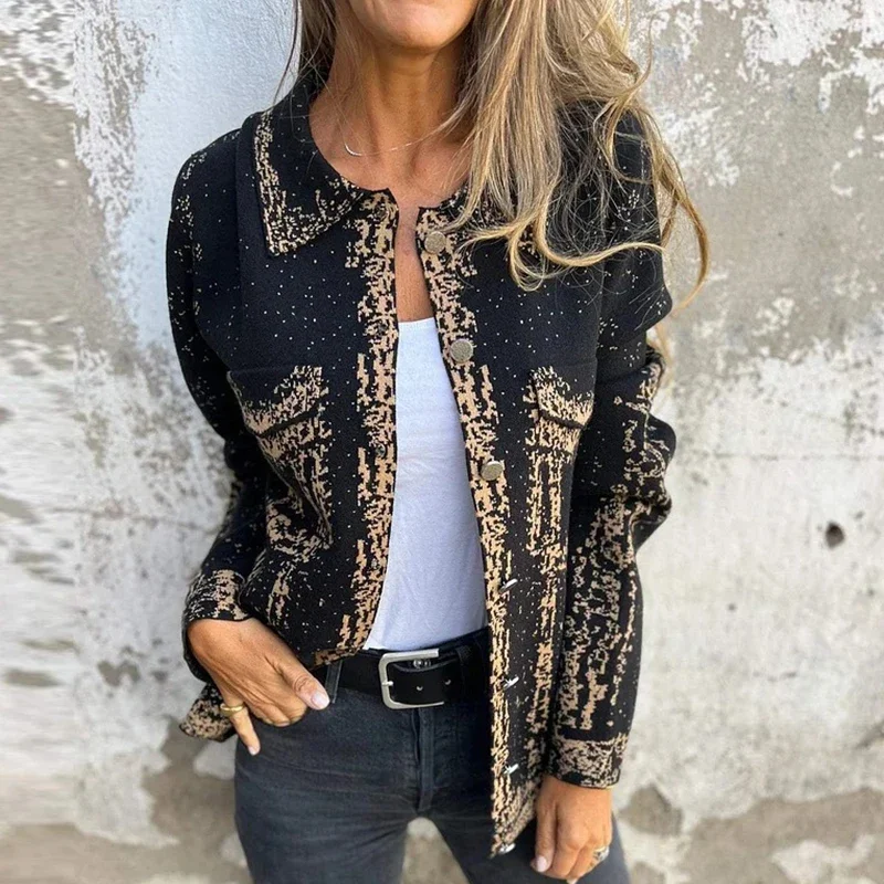 Autumu Casual Jacket Women Turn Down Collar Long Sleeve Button Coats For Women Outerwear Patchwork Tops