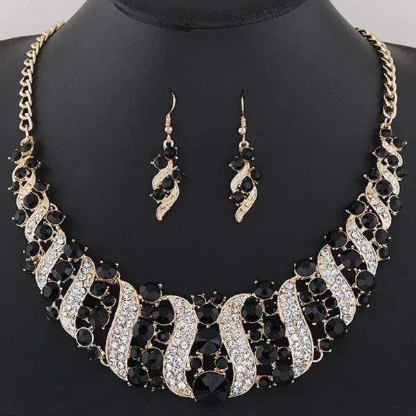 Romantic 2 Pieces/set Wedding Jewelry Set Shiny Crystal Bridal Jewelry Set Ladies Necklace Earrings