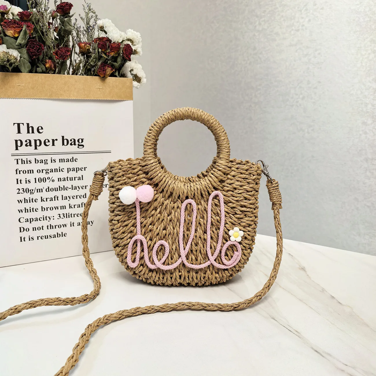 New Summer Handbag Handmade Straw Bag Fashion Handbag Fashion Shoulder Womens Bag Sweet Hand Solid Color Handbag Casual Bag
