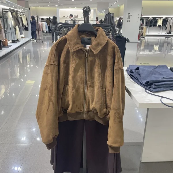 2026 new women's clothing European and American style fashionable lapel suede texture effect jacket short jacket