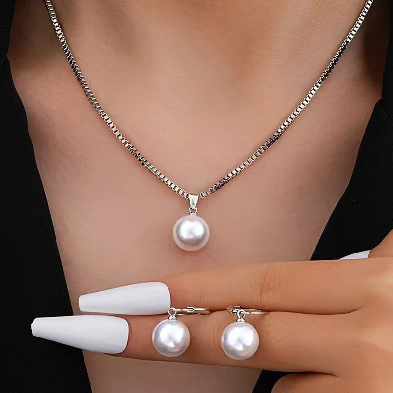 2 Pieces Of Round Pearl Jewelry Set, Earrings, Pendants, Necklaces, Ladies’ Exquisite And Fashionable Wedding Jewelry Set,Gifts