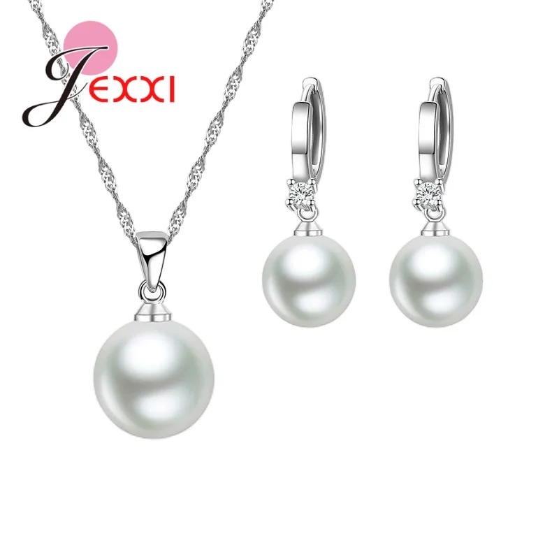 925 Stering Silver Jewelry Set For Lady Wedding Party Fine Ornaments Gift Colar Feminina Earring And Necklace With Pearls