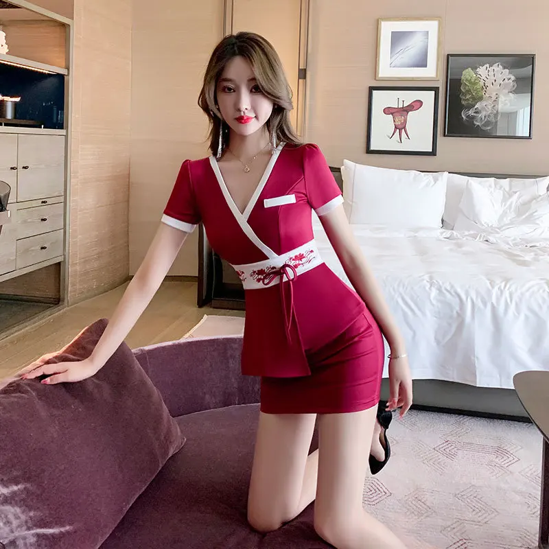Woman Work Clothes Suit Hotel Waiter Beauty Salon Spa Massage Nail Cafe Sexy Foot Bath Sauna Technician Overall Skirt Uniform