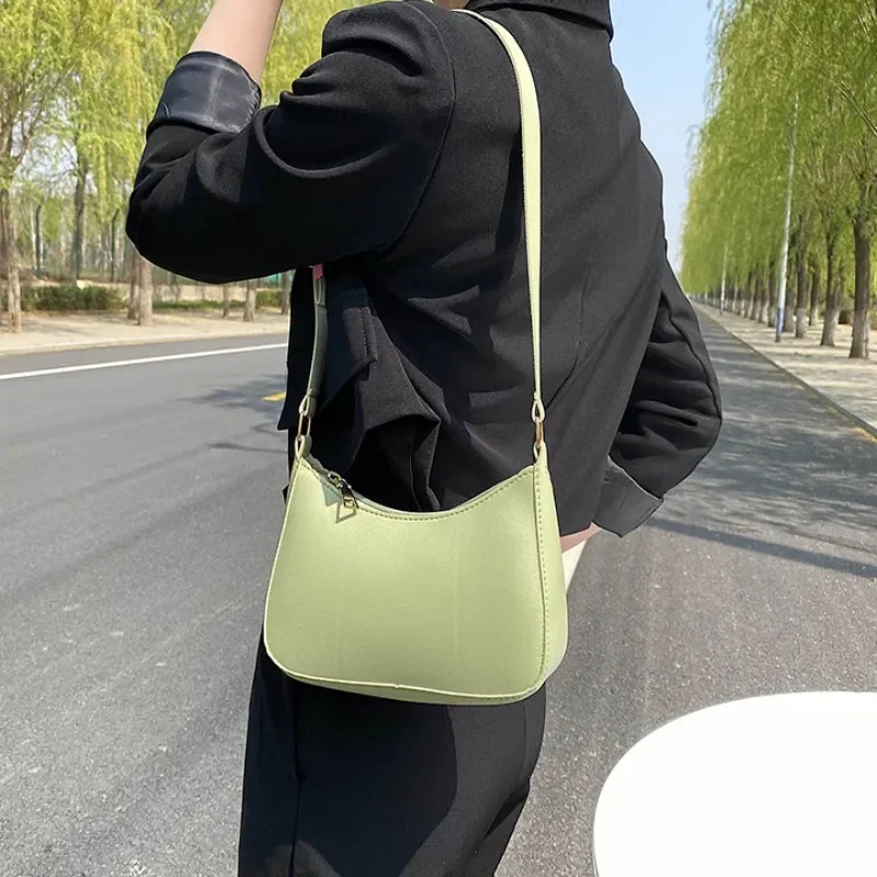 2024 New Women’s Fashion Handbags Retro Solid Color PU Leather Shoulder Underarm Bag Casual Women Hobos Handbags