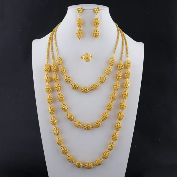 women  jewelry set indian arabic african ethiopian golden color jewelry set Hollow Out Oval Necklace Earrings Ring free shipping