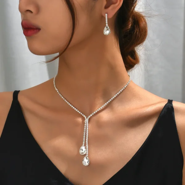 Simple jewelry, sparkling water droplets, wedding claw chain, banquet chain, necklace, earrings, bridal set, women's jewelry