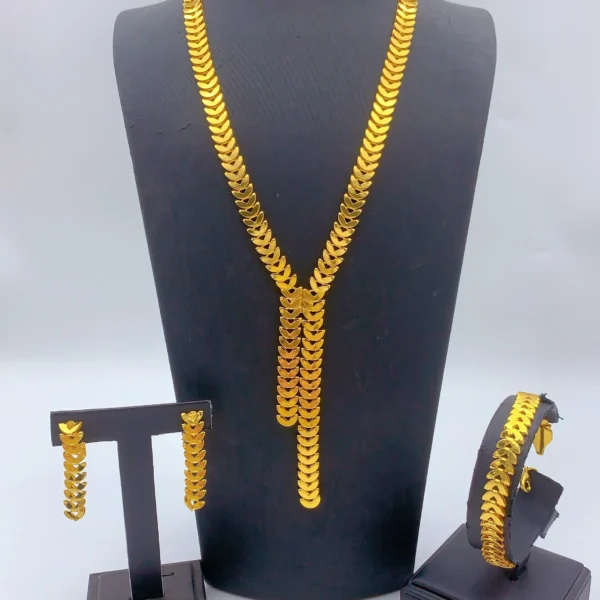 Dubai Jewelry Sets for Women Long Chain Necklaces Earrings Three Pieces Set 24K Gold Color Eritrean Wedding Party Gifts