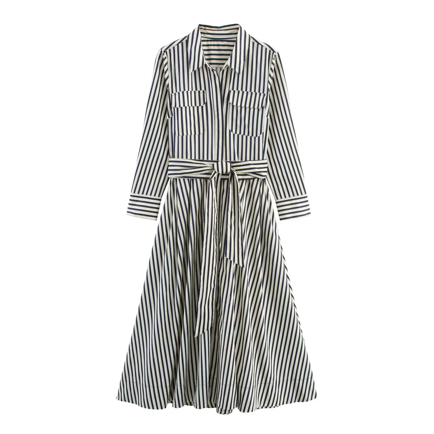 Women’s clothing new autumn 2025 European and American fashion temperament casual striped shirt style dress