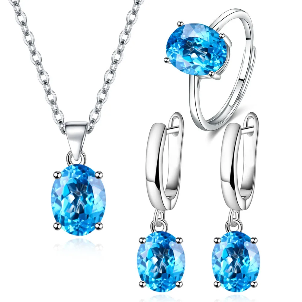 925 Silver Jewelry Sets Elegant Women's Ring Earrings Necklace Wedding Bridal Engagement Accessories - Image 7