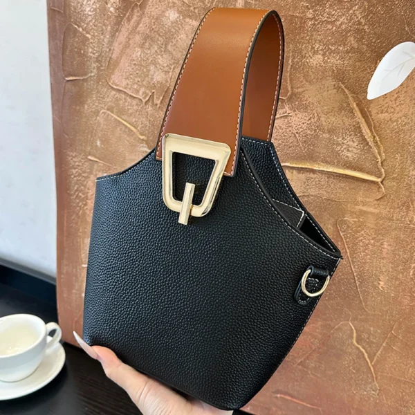 Luxury Bucket Handbags for Women Casual Contrast Color Small Basket Bag Single Shoulder Bags Lychee Pattern Leather Shoulder Bag