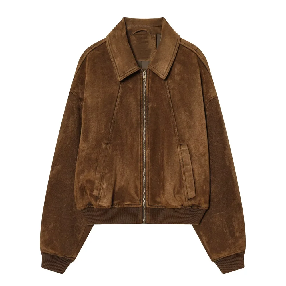 2026 new women's clothing European and American style fashionable lapel suede texture effect jacket short jacket - Image 6