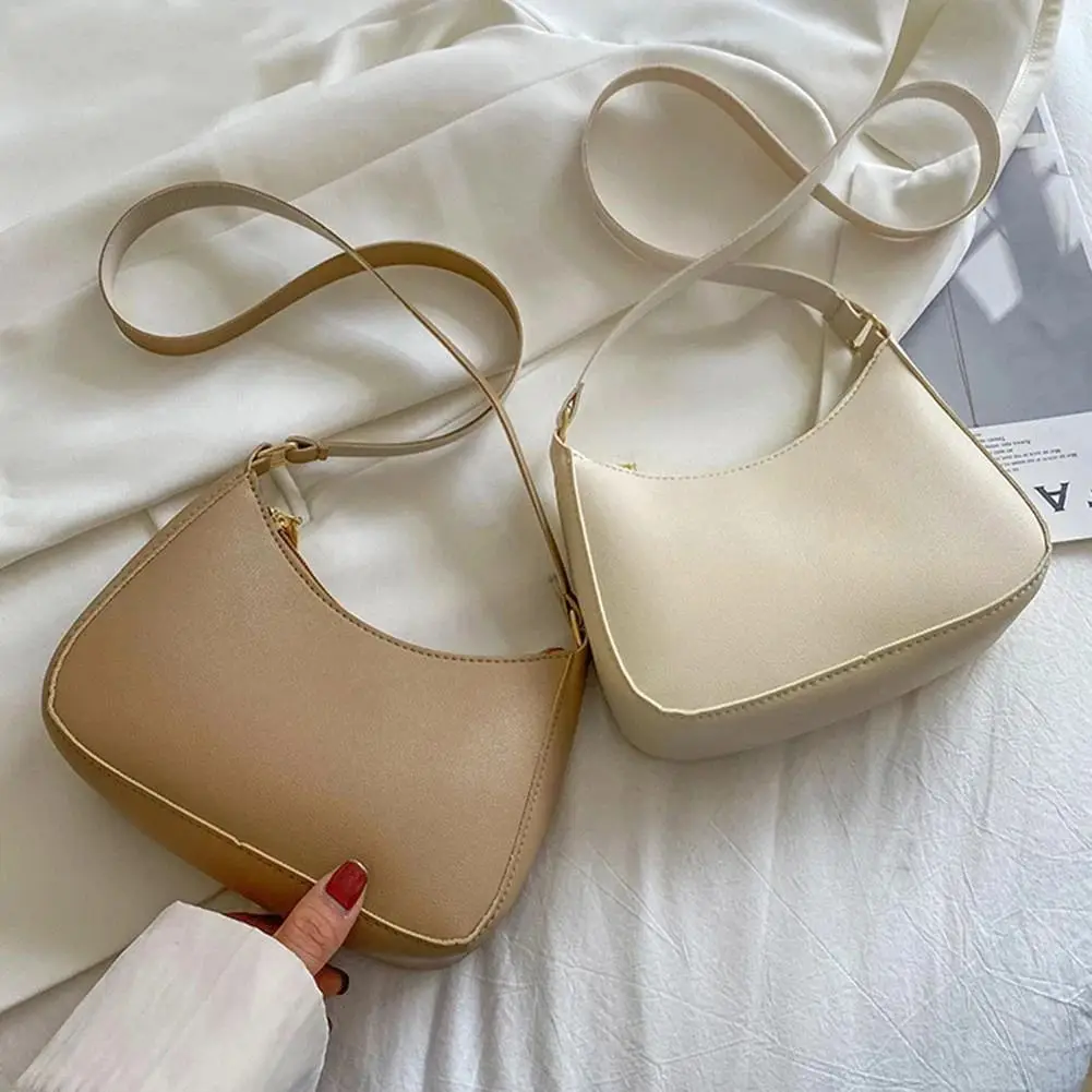 Women’s Fashion Handbags Retro Solid Color PU Leather Shoulder Underarm Bag Casual Women Hobos Handbags sac à main femme