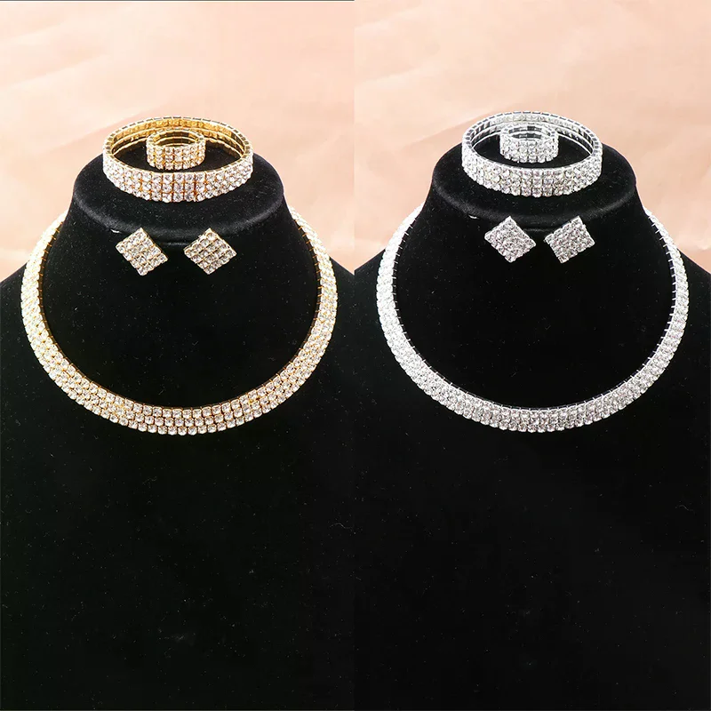 4Pcs/set Bridal Jewelry Set Necklace Bracelets Ring Earrings Set Super Gorgeous Luxury Shiny Fashion Jewelry Party Gift