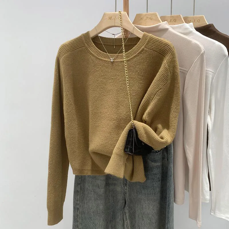 Women Clothing Elegant Fashion Long Sleeve Knit Pullover Autumn Winter New Casual All-match Solid Sweaters Office Lady Loose Top