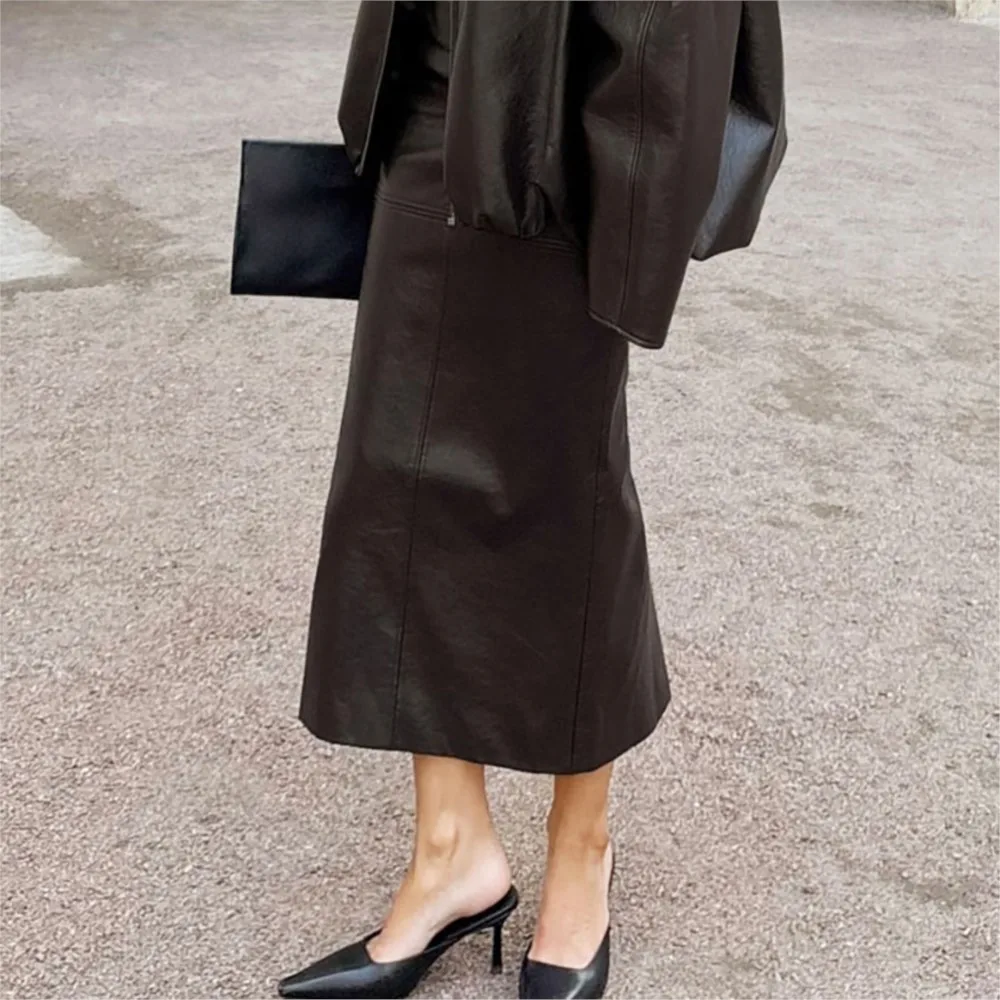 Women’s Clothing PU Skirt Fashion Solid Color All-match Long Skirts Simple Style Package Hip Bodycon temperament Elegant Trendy