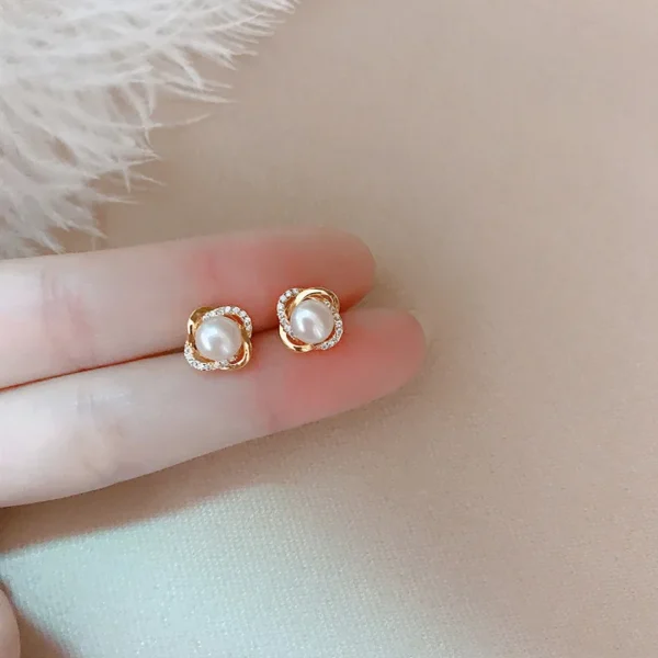 Upscale 14k Gold Jewelry Real Gold  Earrings Zircon Pearl Twist Luxury Stud Earrings for Women Brincos Pendientes Bijoux
