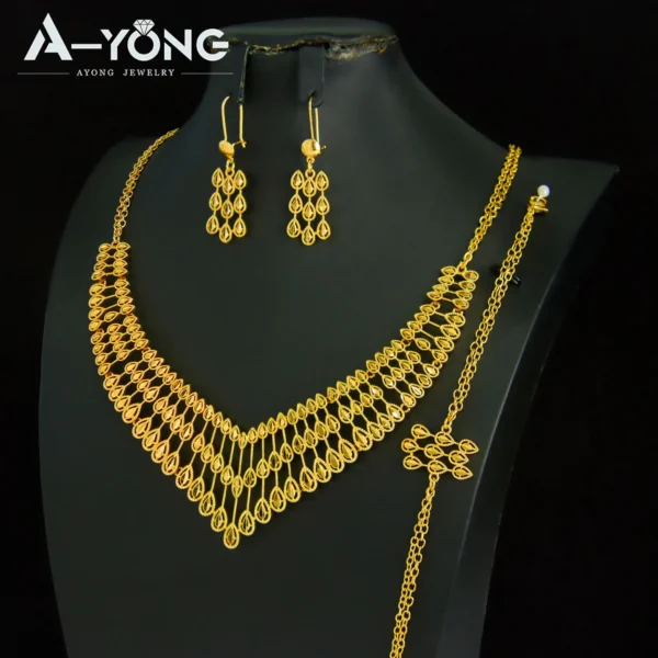Gorgeous Dubai Wedding Jewelry Set 21k Gold Plated Turkish Vintage Bridal Necklace Bracelet Earrings Moroccan Marry Jewelrys