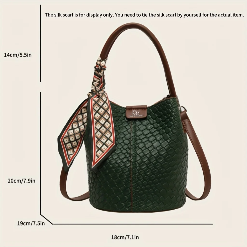 Fashionable Women’s Bucket Bag, Stylish Solid Color Woven Effect Handbag Shoulder Bag and Crossbody Bag, Can Be Carried By Hand