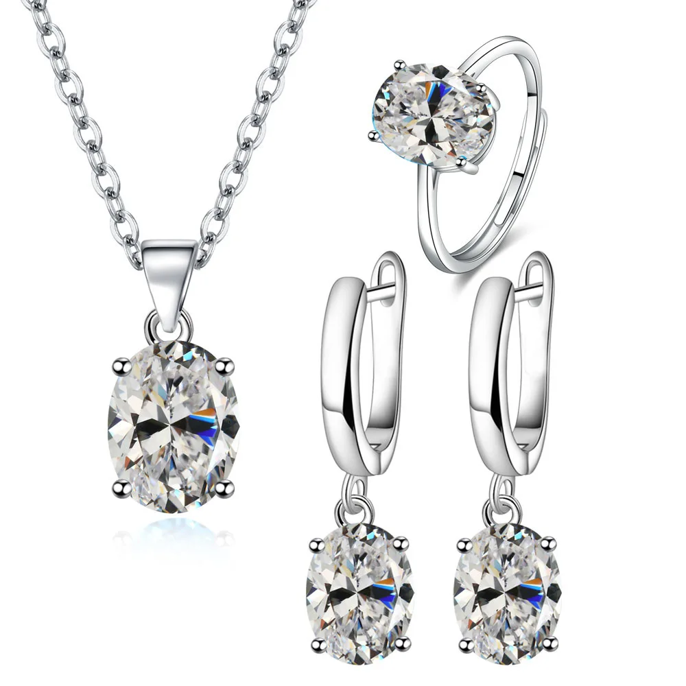 925 Silver Jewelry Sets Elegant Women's Ring Earrings Necklace Wedding Bridal Engagement Accessories - Image 3